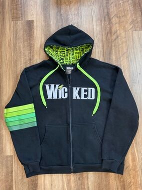 WICKED BROADWAY Black & Green Zip-Up Hoodie, Adult XL